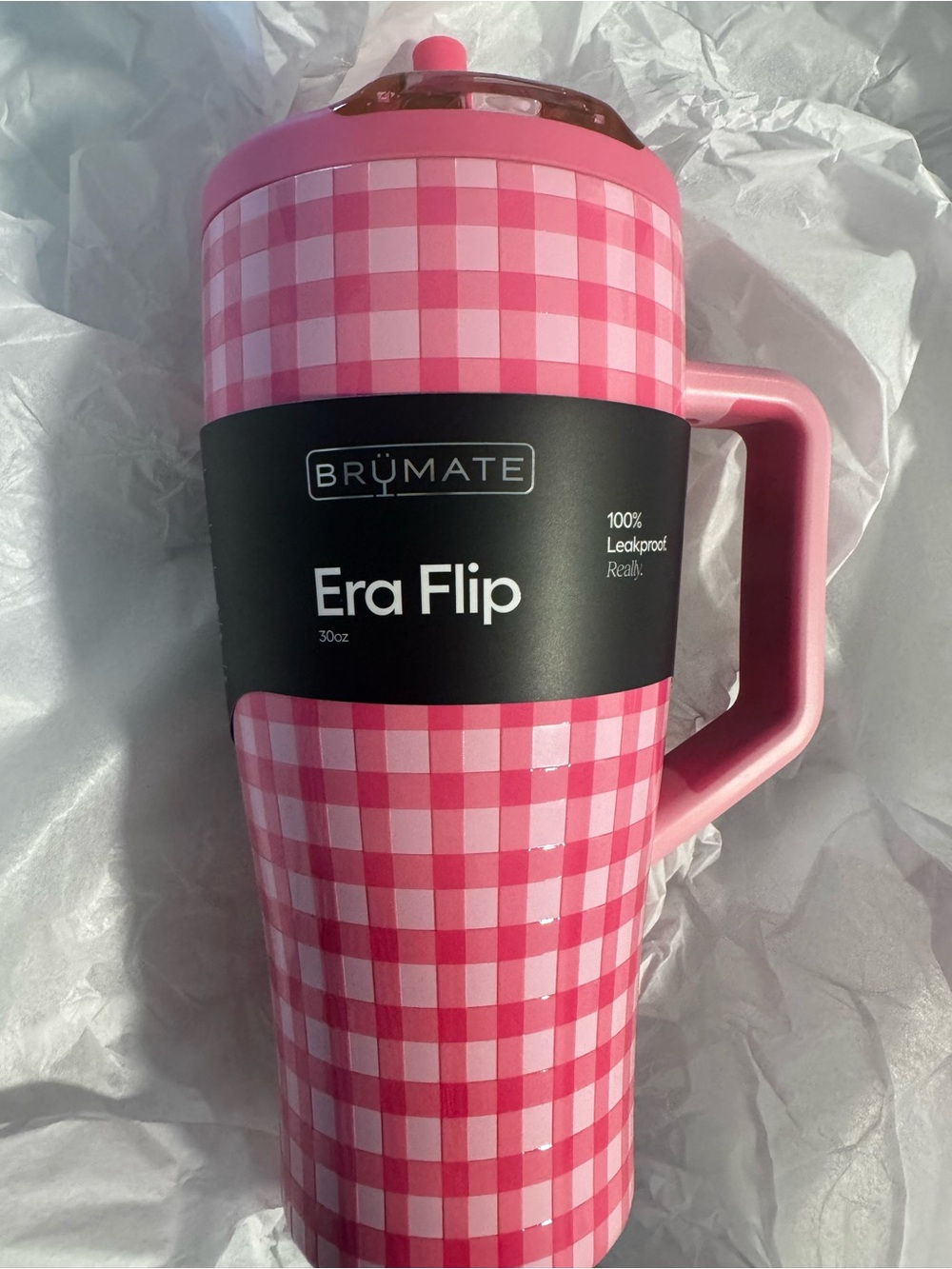 Brumate 30fl oz Stainless Steel Era Flip Water Bottle- Pink Gingham Madi Nelson - Picture 2 of 3